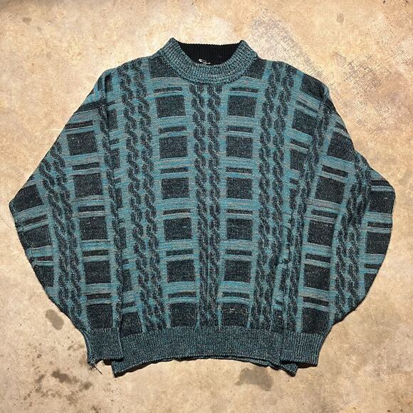 Vintage 90s Unbranded Blue/Black Pattern Acrylic Sweater - Picture 1 of 3
